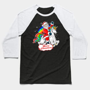 Christmas Santa Riding Unicorn, Cute Xmas Rainbow Lover Gift Baseball T-Shirt